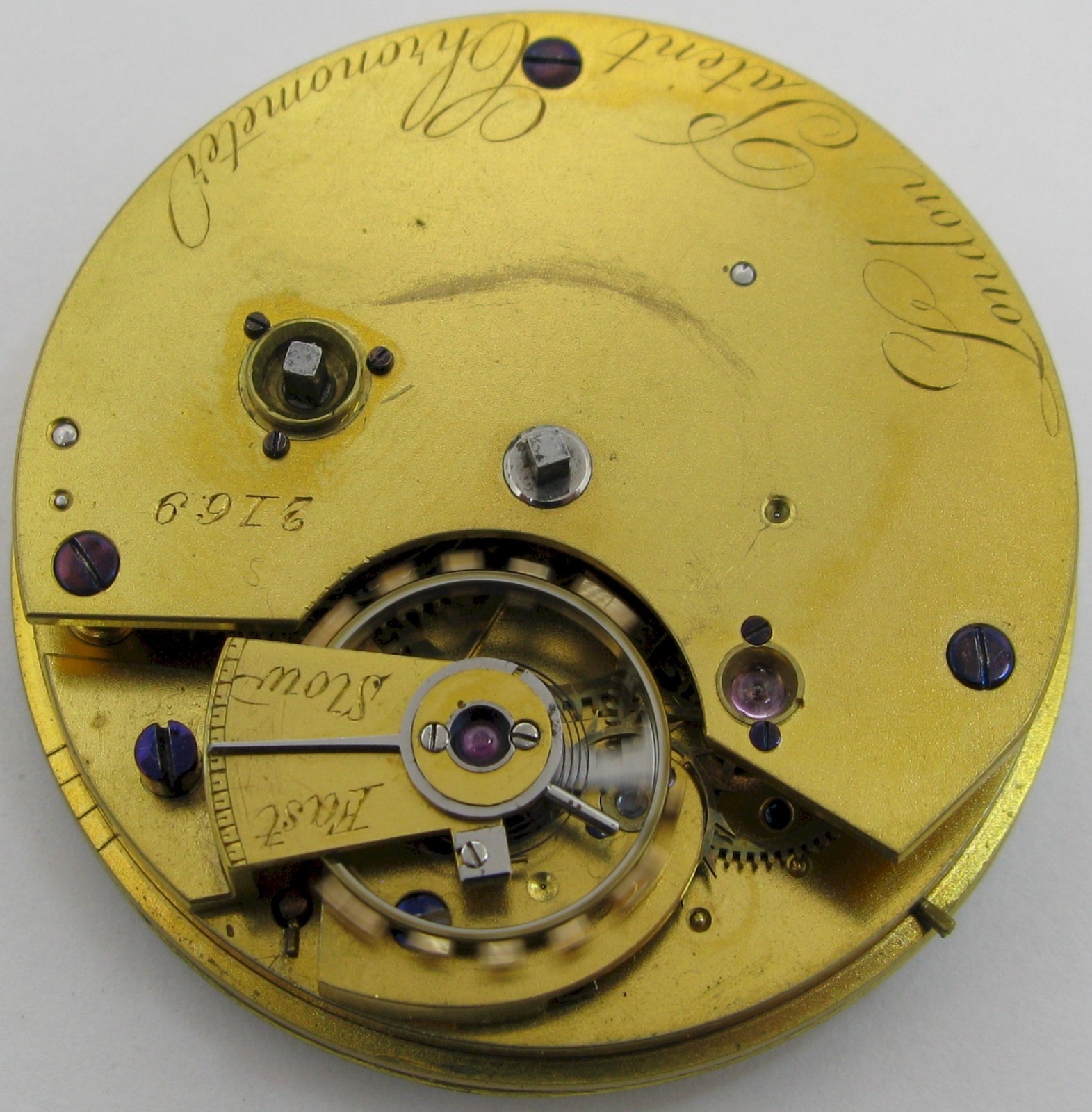 Chronometer 2169 Pocket Watch Movement London, jeweled chain fusee