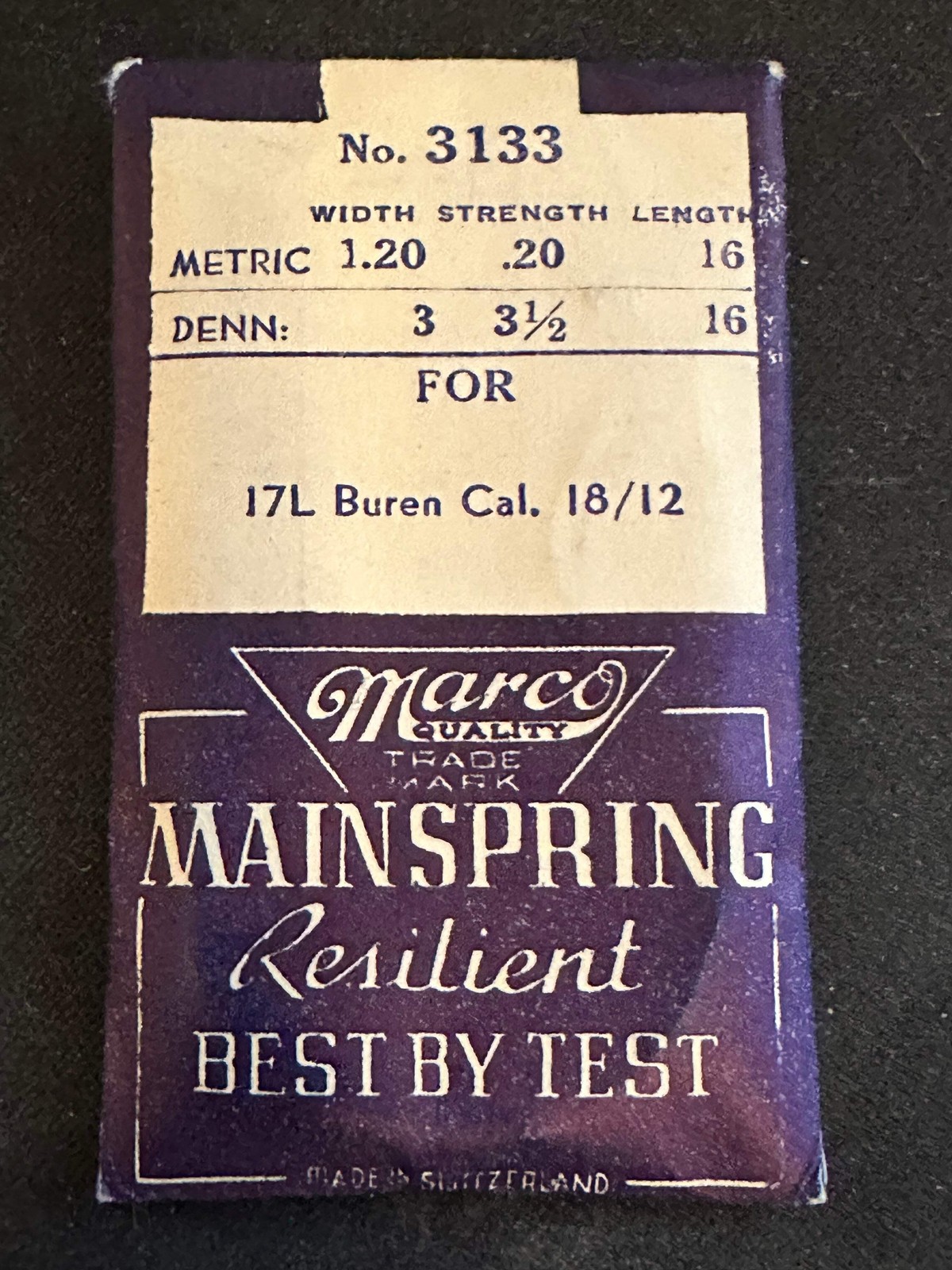 Marco Mainspring #3133 for 17 ligne Buren caliber 18/12 movements – Steel