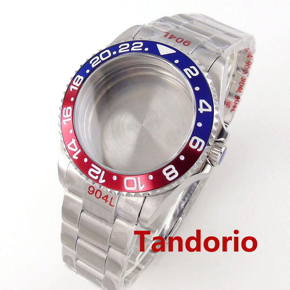 40mm Blue Red Watch Case 20ATM Diver Sapphire Glass Fit Automatic NH35A PT5000