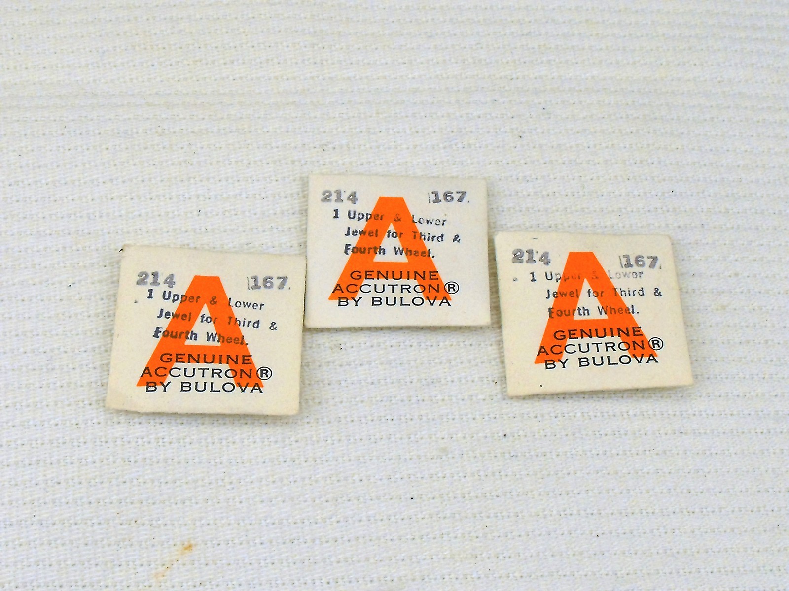 NOS Bulova ACCUTRON Model #214 Parts -#167 (3 pcs) Jewels for 3rd & 4rth Wheel