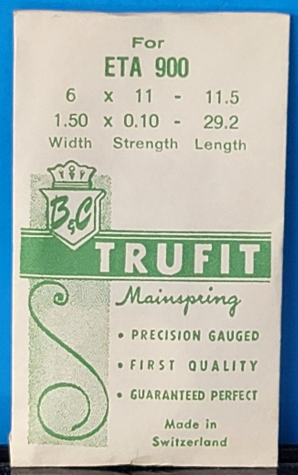 WB1g: NOS Trufit Mainspring for ETA 900 6×11-11.5 1.50x.10-29.2 Swiss Made
