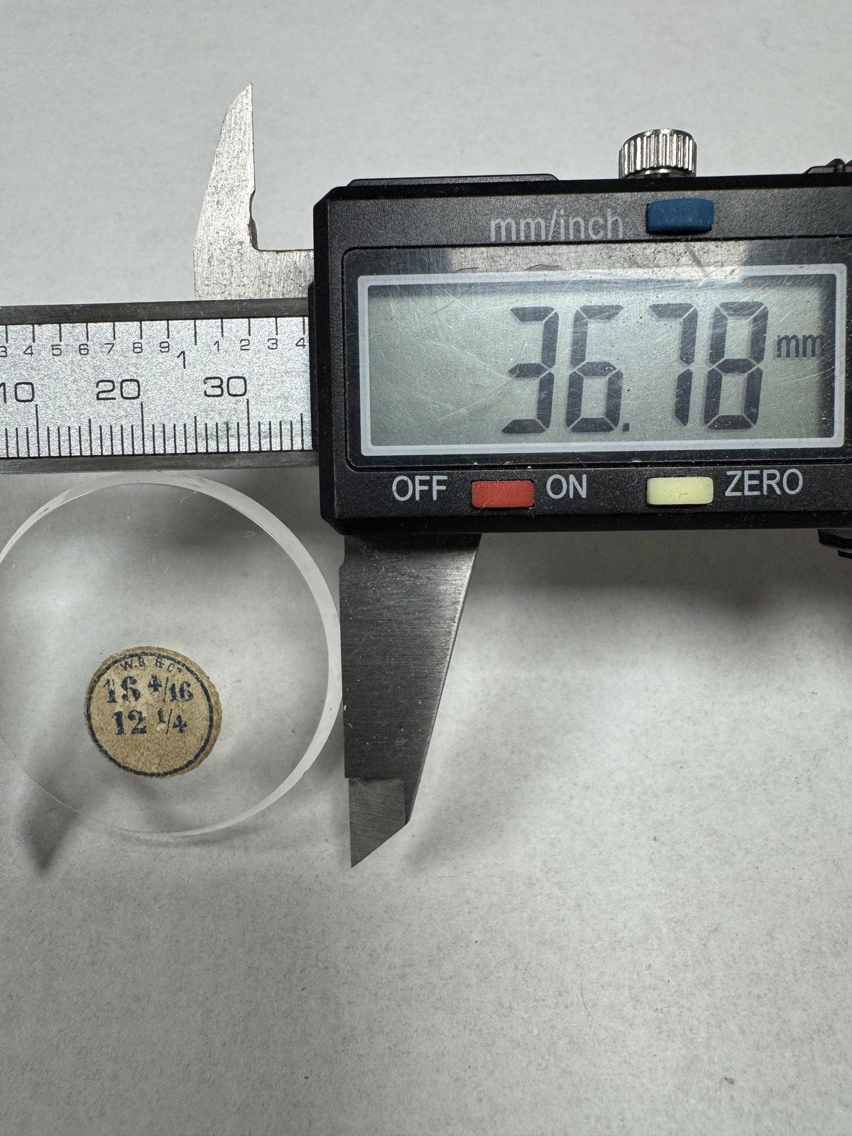 Vintage W.B.&C. Pocket Watch Mineral Crystal Domed 36.78mm 16 4/16 12 1/4 Clear