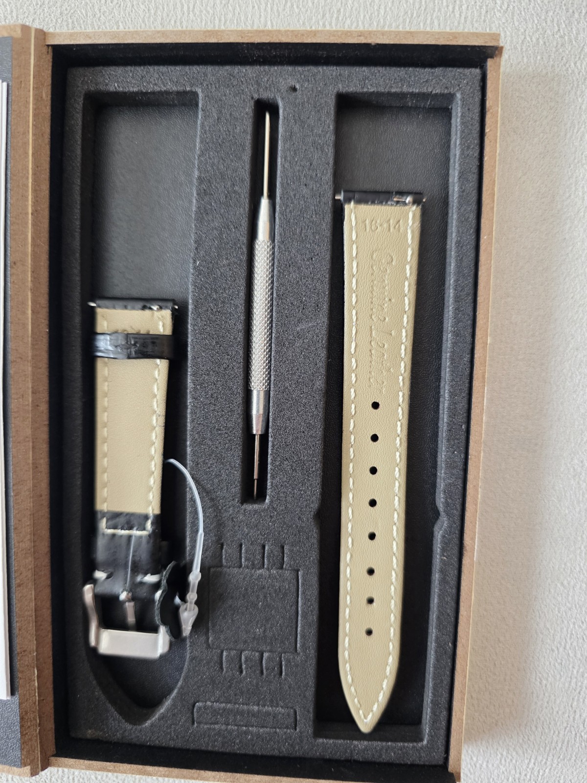 Leather Watch Strap Genuine 16mm Replacement Band, Black Watchstrap Silver Clasp