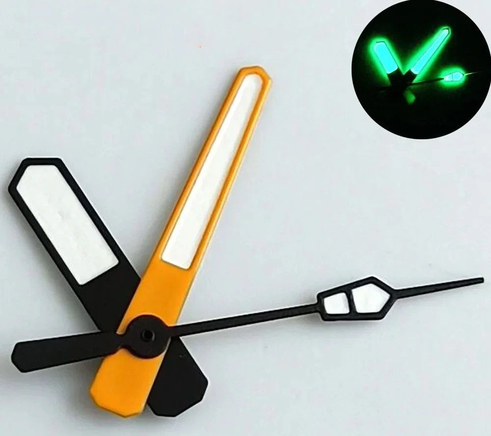 2 Sets White Painted Green Lume Black+Orange Trim Watch Hands for NH35 NH36 NH70