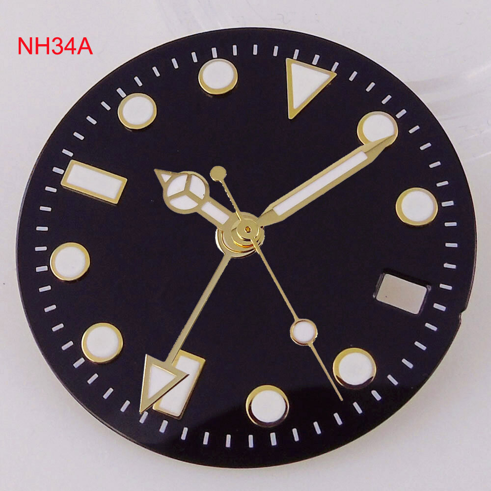 Green Luminous Black White 29mm Watch Dial Hand fit NH34A NH34 GMT Watch Part