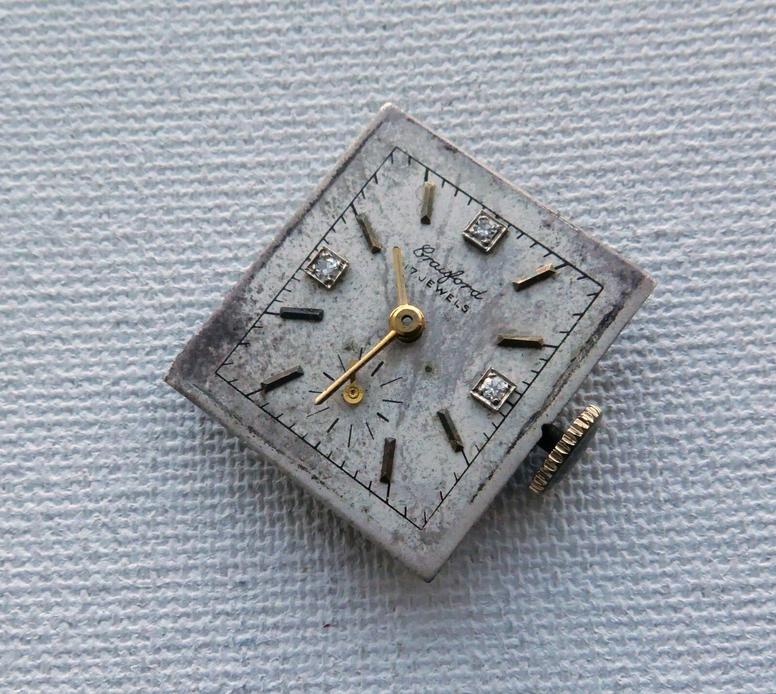 Vintage Crawford Swiss Made Watch Movement Diamond Dial 17 J Runs