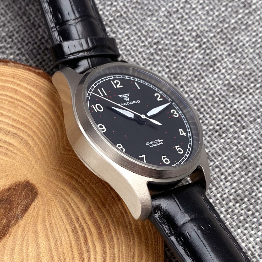Tandorio 39mm Black Dial Pilot Watches 200M Waterproof Brushed Case Japa Men