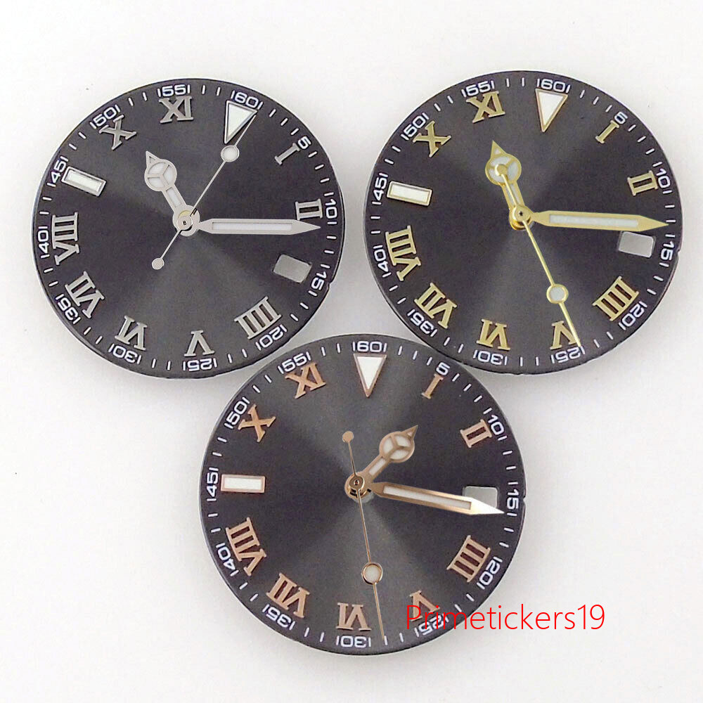 29mm Grey Sunburst Watch Dial Date Window Silver/Golden/Rose Golden Marks Hands