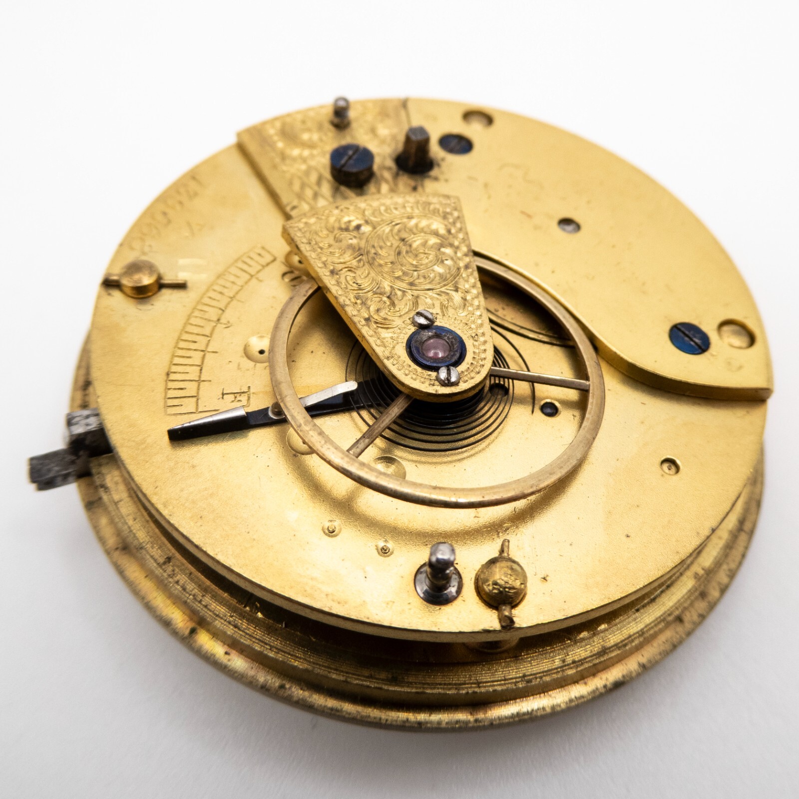 Unsigned 46.6 x 14.1 mm English Antique Fusee Pocket Watch Movement with Dial
