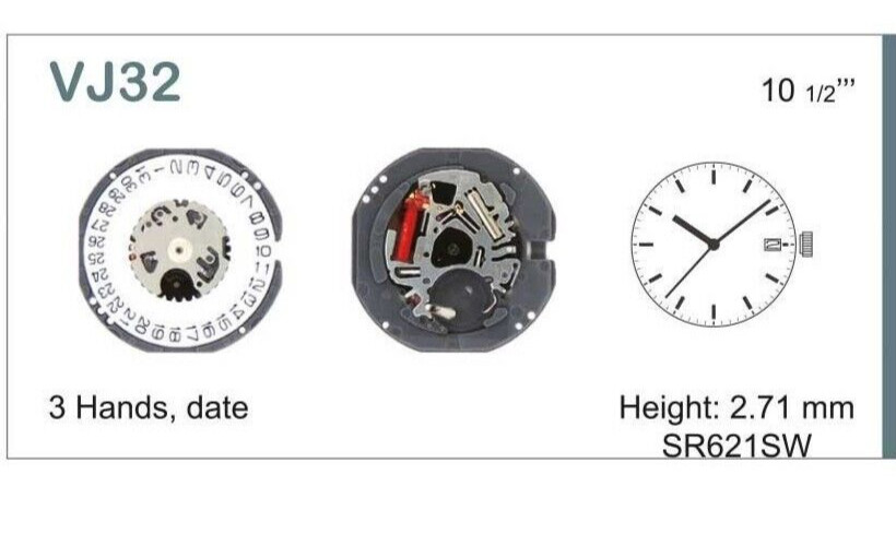 HATTORI VJ32A Complete Movement Quartz Watch Japan Calendar At 4H / 3H