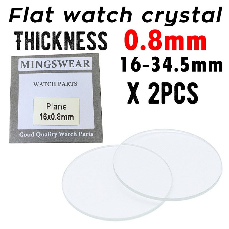 2PCS 0.8mm Flat Round Watch Crystal Mirror Smartwatch Lens Tool Glass 16-34.5mm