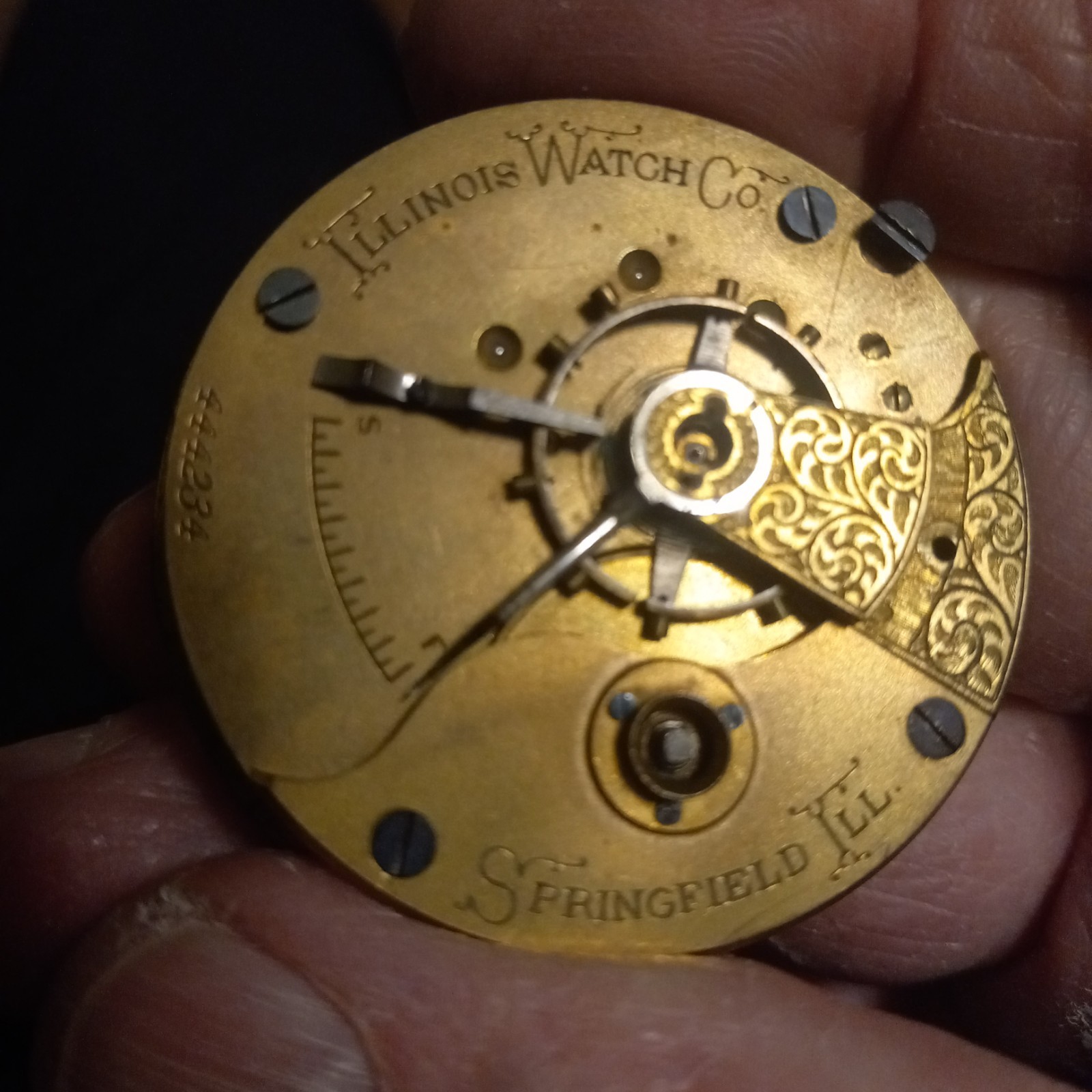 1883 Illinois Key Wind Pocket Watch Movement, 11 Jewels, Gilt Movement Finish…