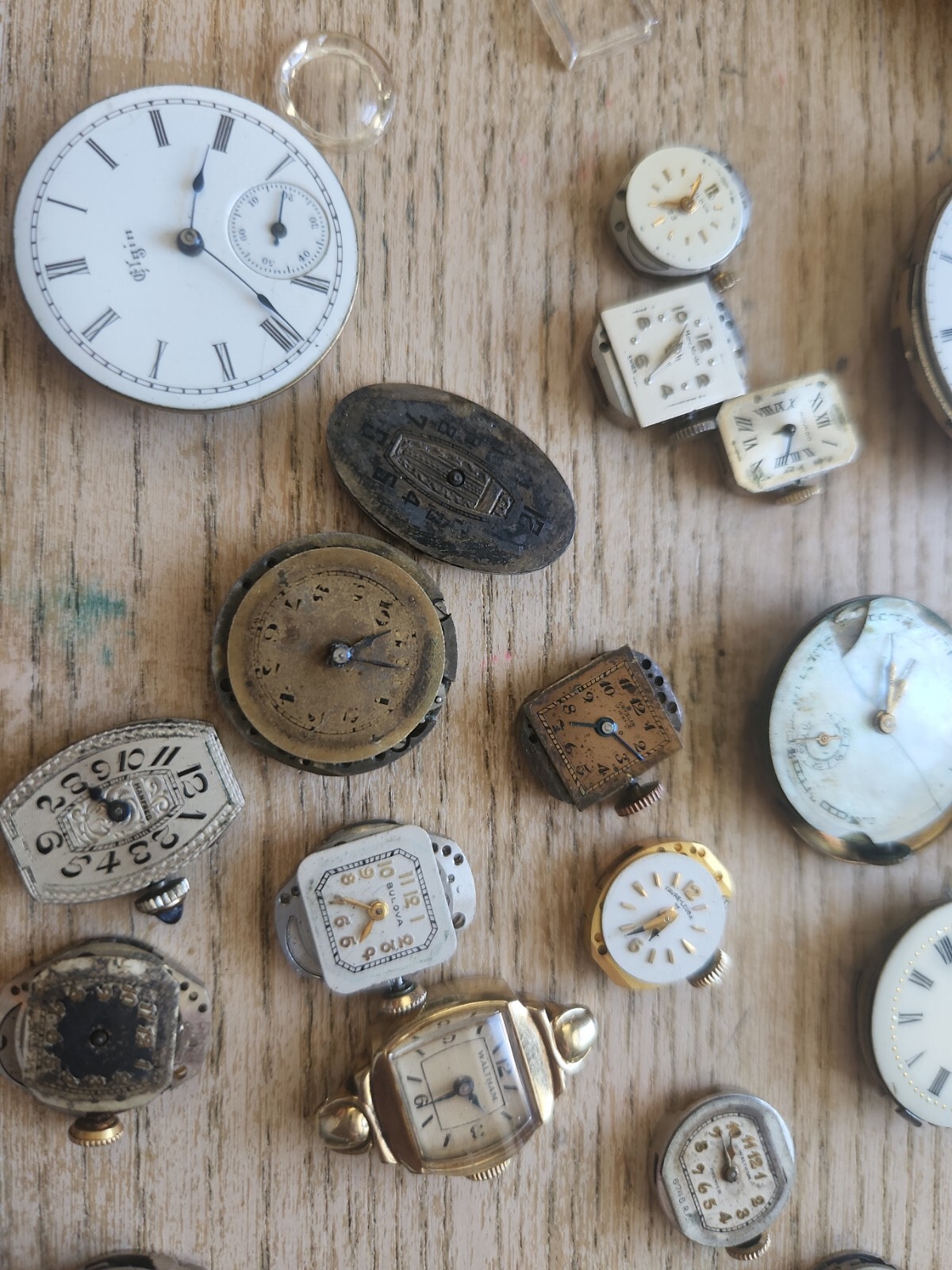 Vintage lot Watch Movements Parts Bands Covers Bulova Waltham Elgin
