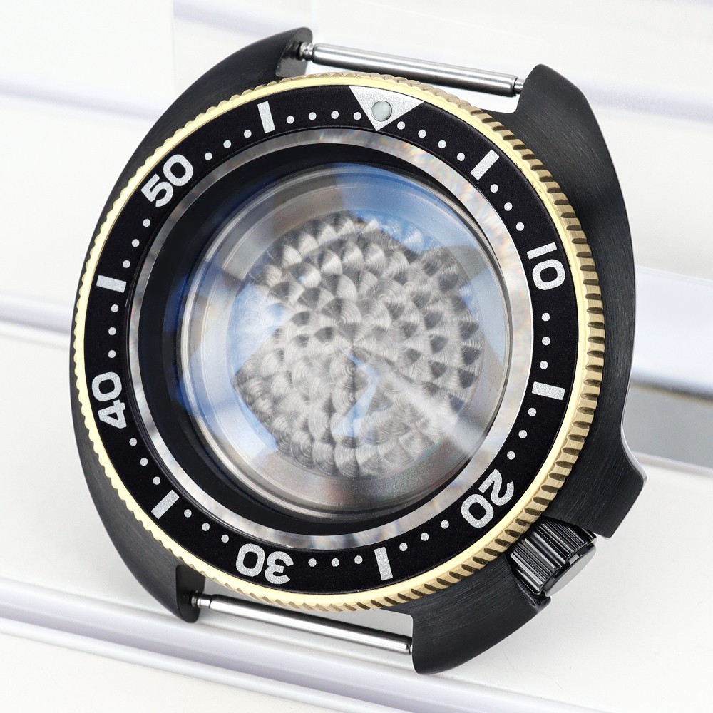 FEIYASHI 44mm PVD Watch Case Willard 6105 Style Two Tone Gold For Seiko NH35 36
