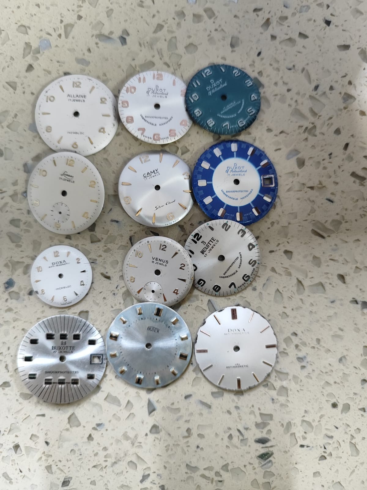 Vintage Swiss Watch Part Lot Dials doxa/Camy/Butex & Other swiss watch NOS