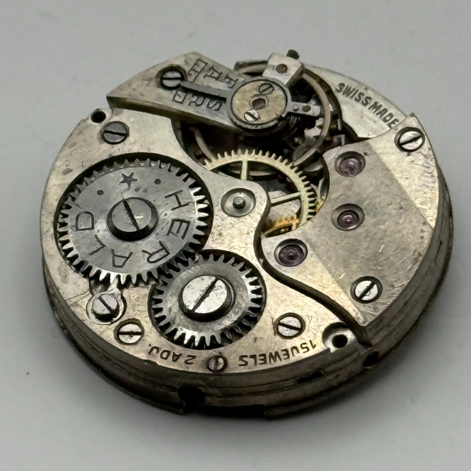 Herald Watch Movement Buser 15 Jewels 2 ADJ Swiss Vintage Parts Repair 23.2mm