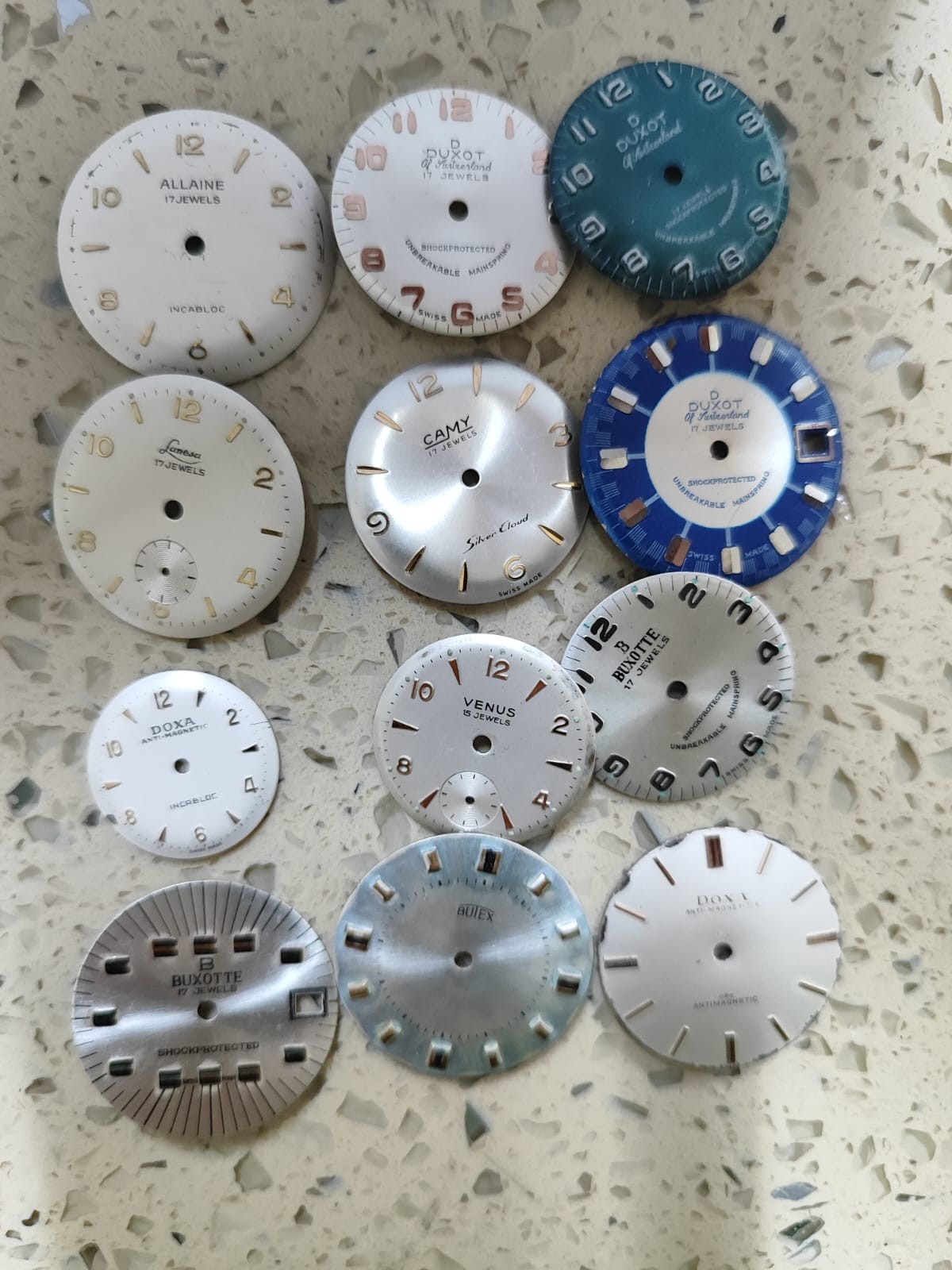Vintage Swiss Watch Part Lot Dials doxa/Camy/Butex & Other swiss watch NOS