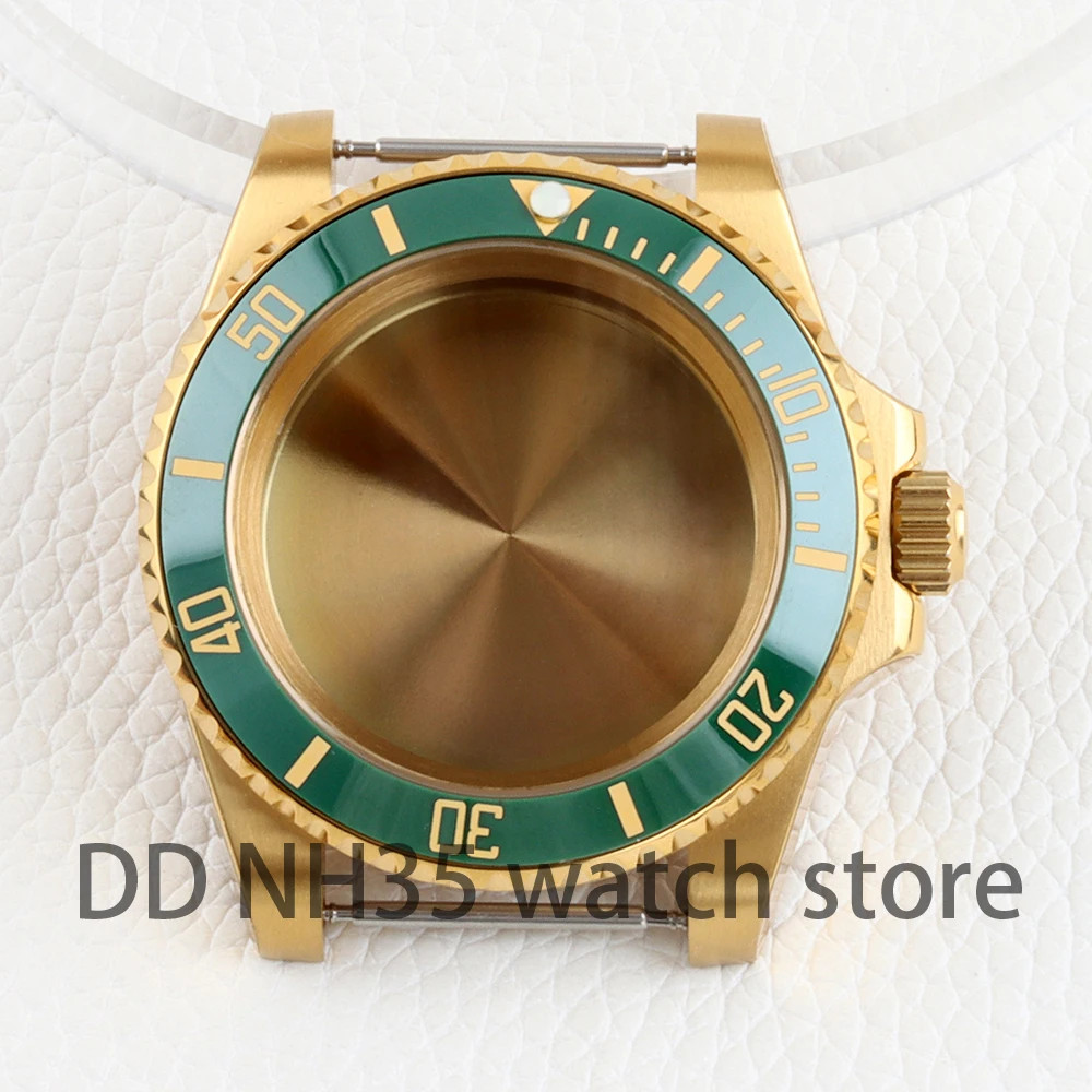 Gold Watch Case 40mm for Submariner Style NH34 NH35 NH36 movement Sapphire Glass