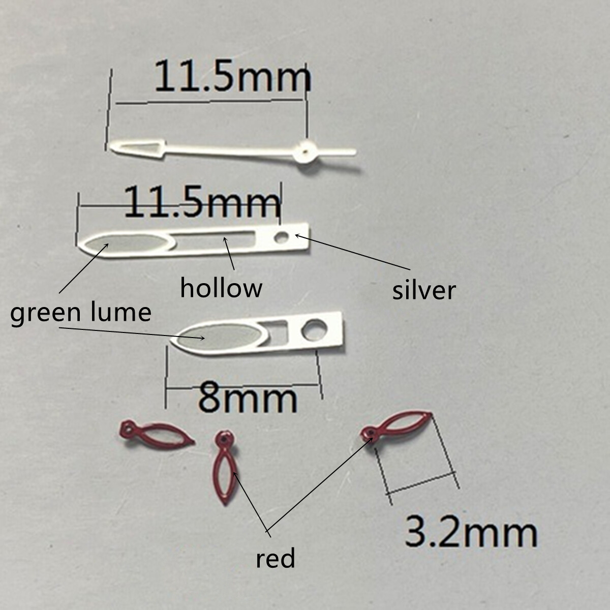 11.5mm Silver+Red Trim Lume Watch Hands for Miyota OS10 OS20 OS22 OS60 OS80 OS11