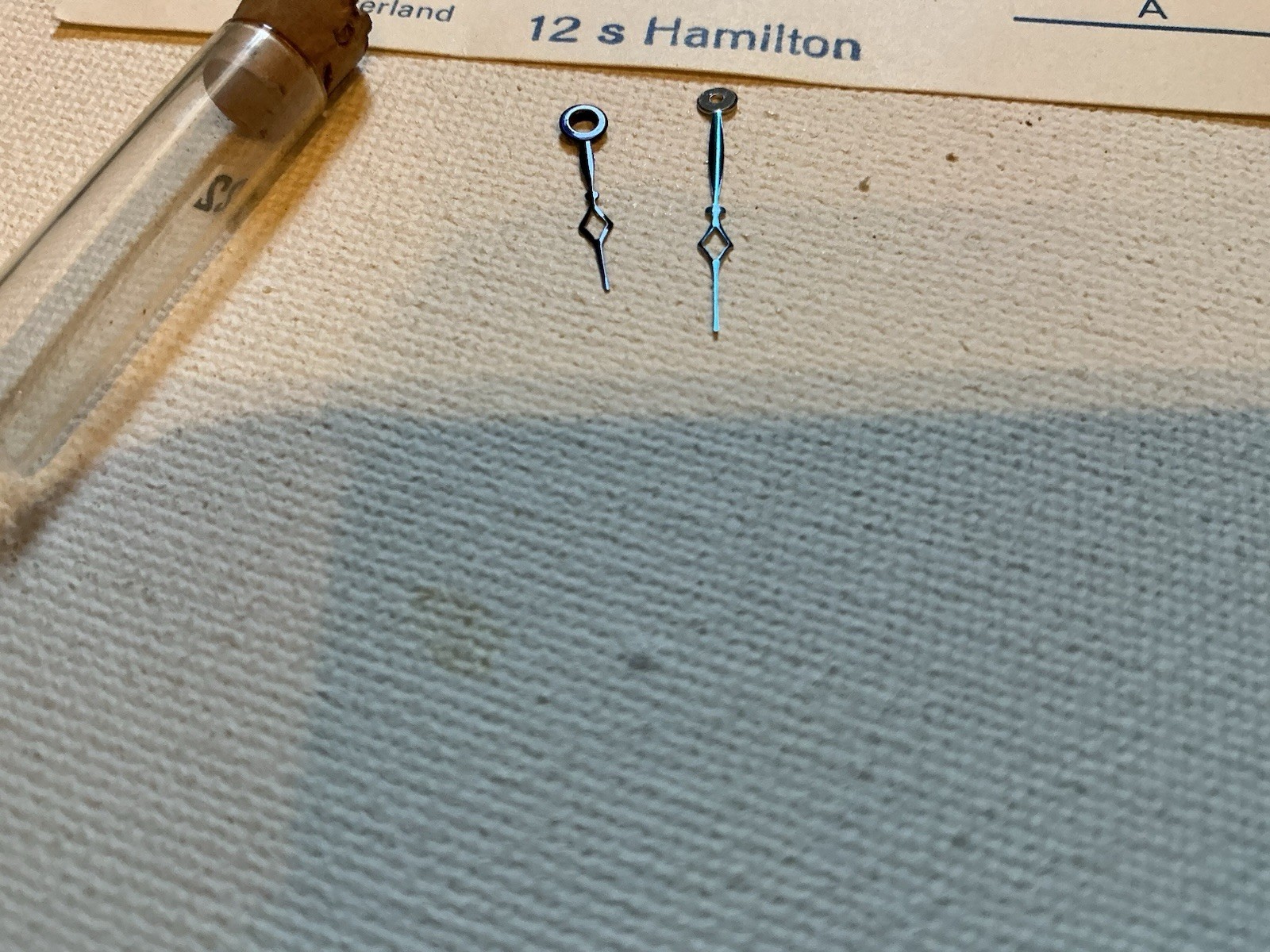 VINTAGE NOS HAMILTON, 12 SIZE BLUE CATHEDRAL HANDS ONE HOUR AND ONE MINUTE HAND