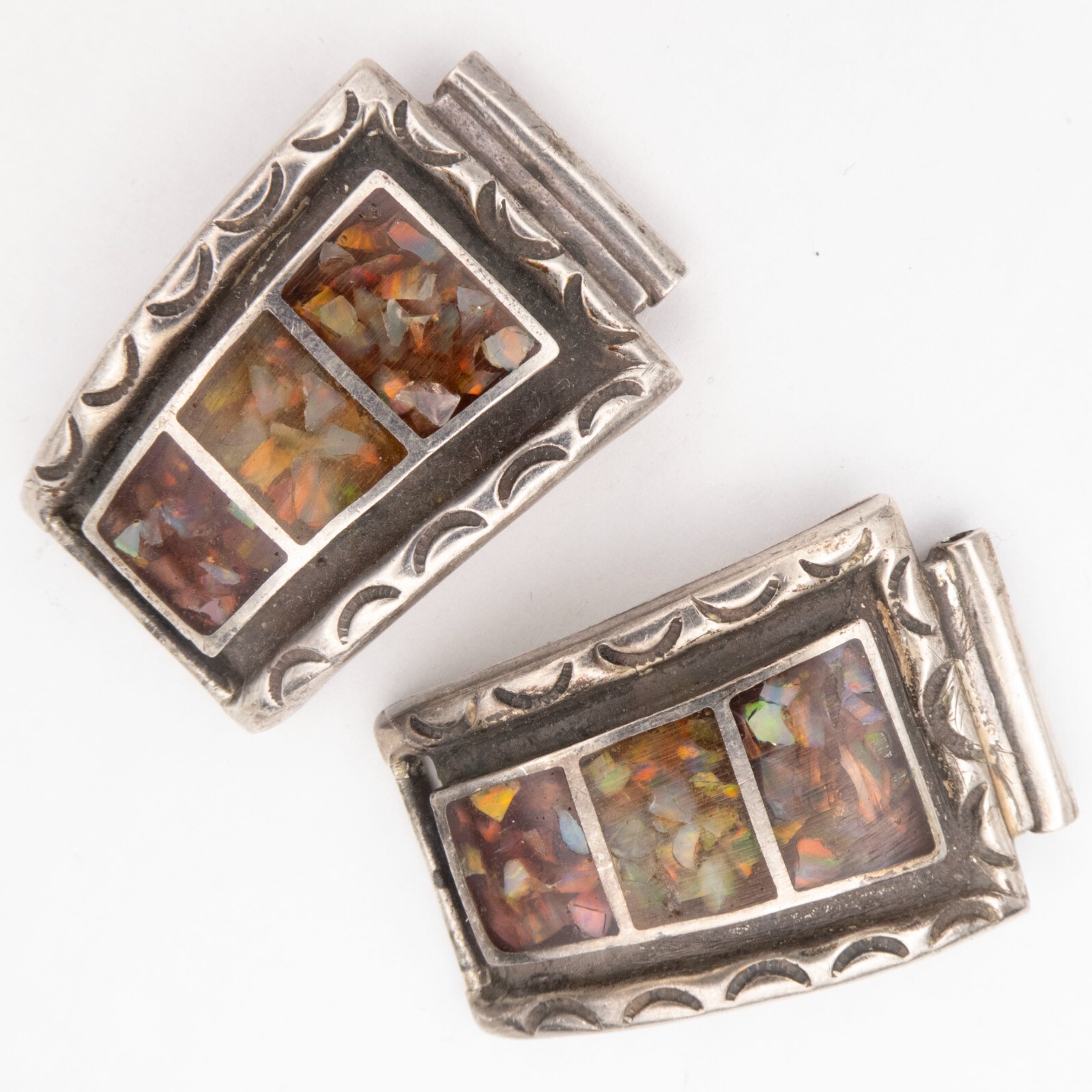 Southwestern Style 19.5 mm Sterling Silver & Confetti Opal Men’s Wristwatch Ends