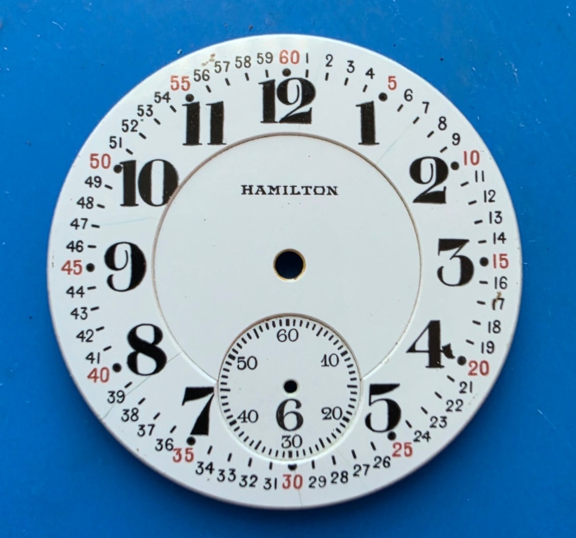 VINTAGE 16 SIZE HAMILTON 992 DOUBLE SUNK POCKET WATCH PORCELAIN DIAL