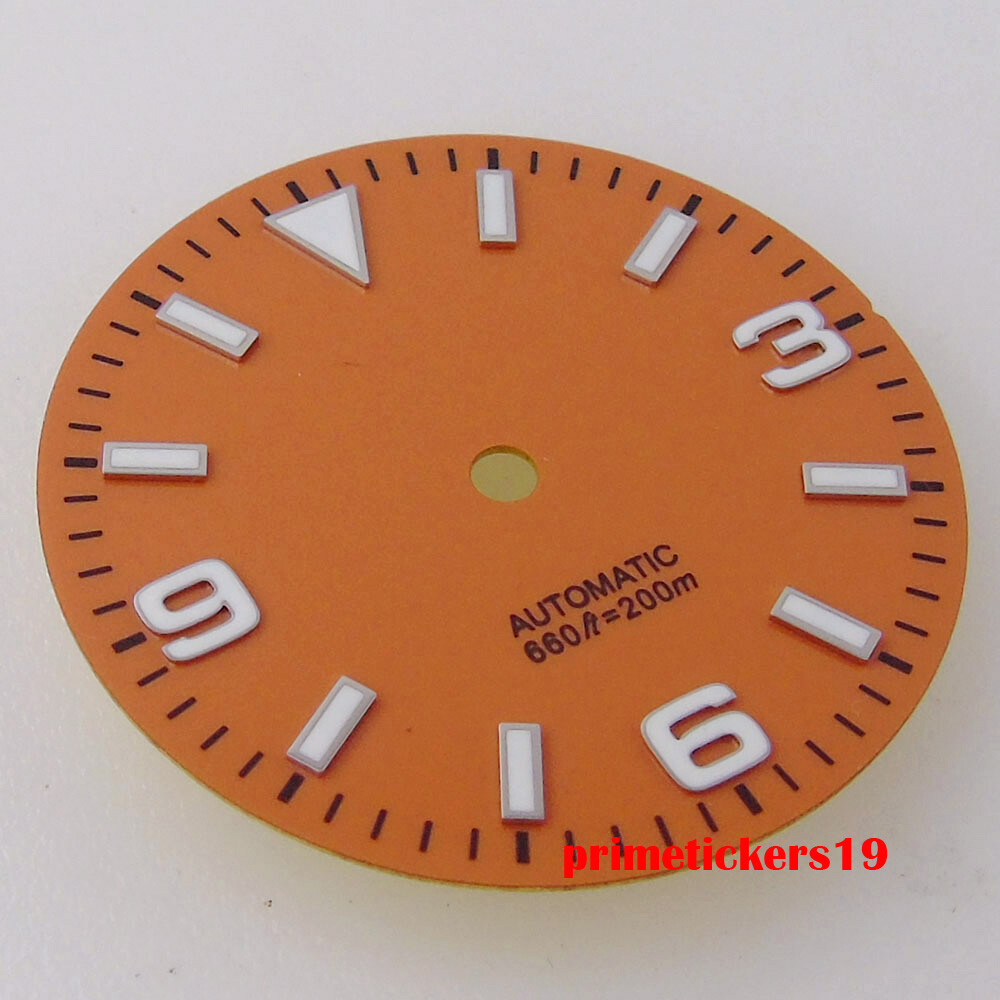 29mm Black/Blue/Orange Watch Dial Face Hands Green Lume Fit NH35 NH36 Movement