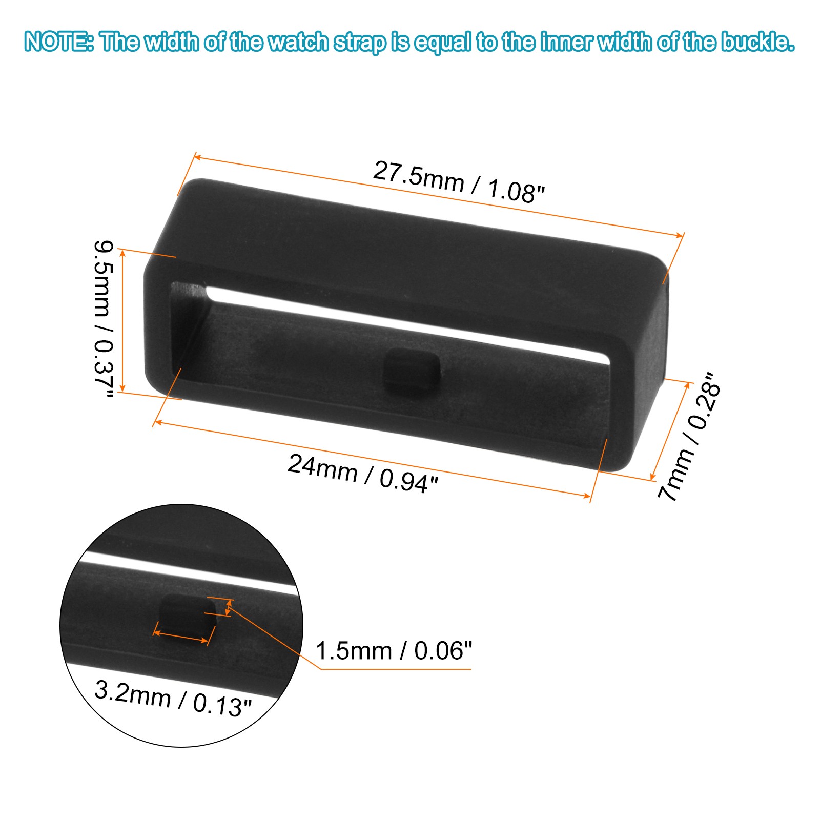 6pcs Watch Strap Loop Fastener Rings 24mm Rubber Watch Holder Keeper Black