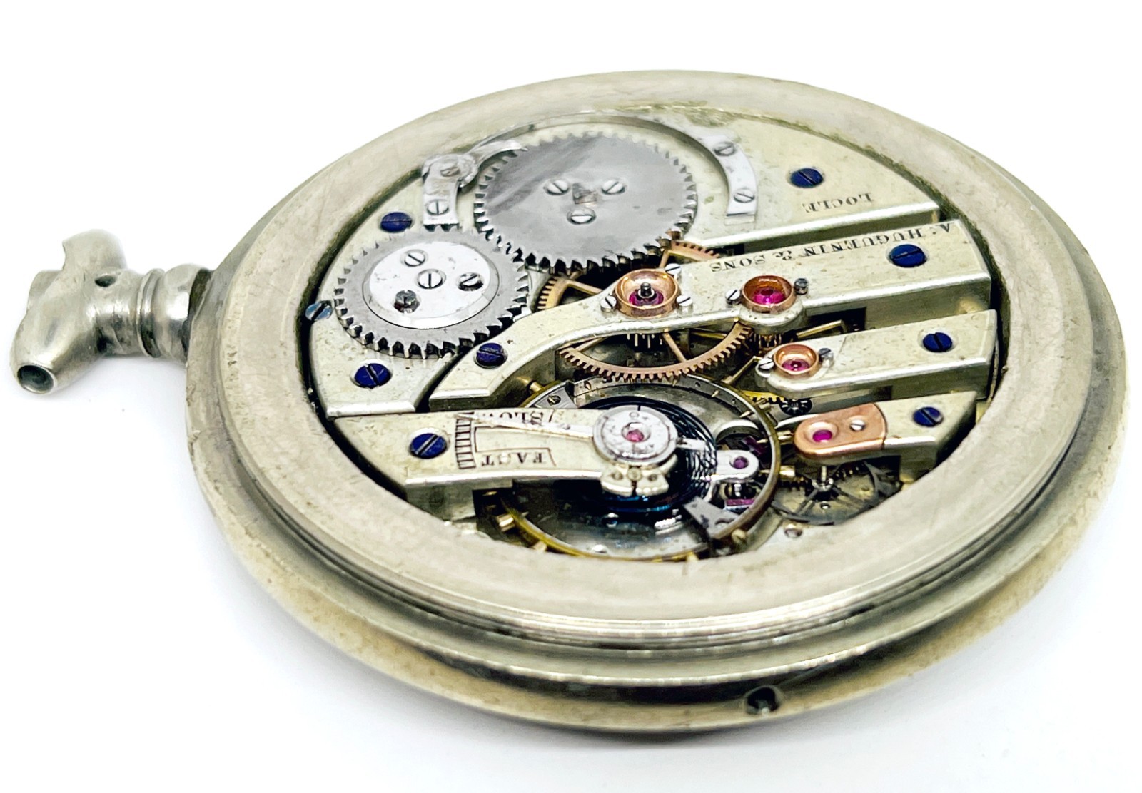 A.HUGUENIN TRIPLE DATE COMPLICATED POCKET WATCH MOVEMENT Parts/Repair Lot 2567