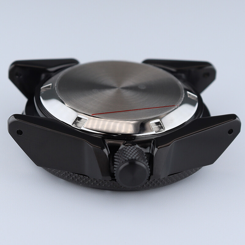 43.8mm Black Seiko Samurai Watch Cases Stainless Steel Sapphire For NH35 nh36 38