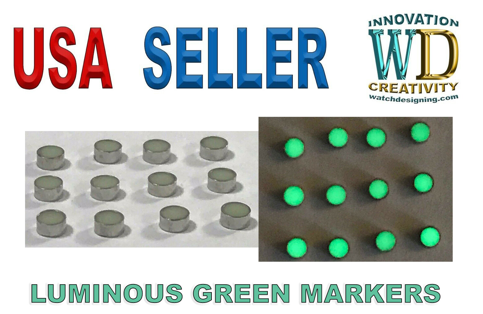 Watch Dial Hour Markers 12 LUMINOUS LUME Green Numerals Dots Bars Parts Repair.
