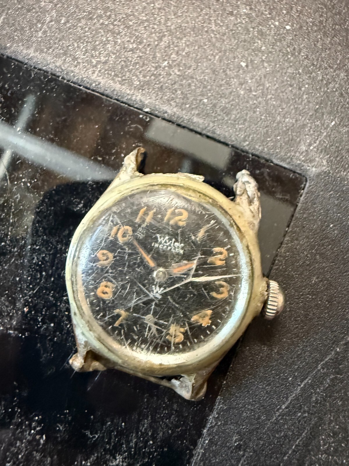 Vintage 1950’s 60’s Wyler Incaflex W Black Watch Dial Case Movement 1023 H 2603