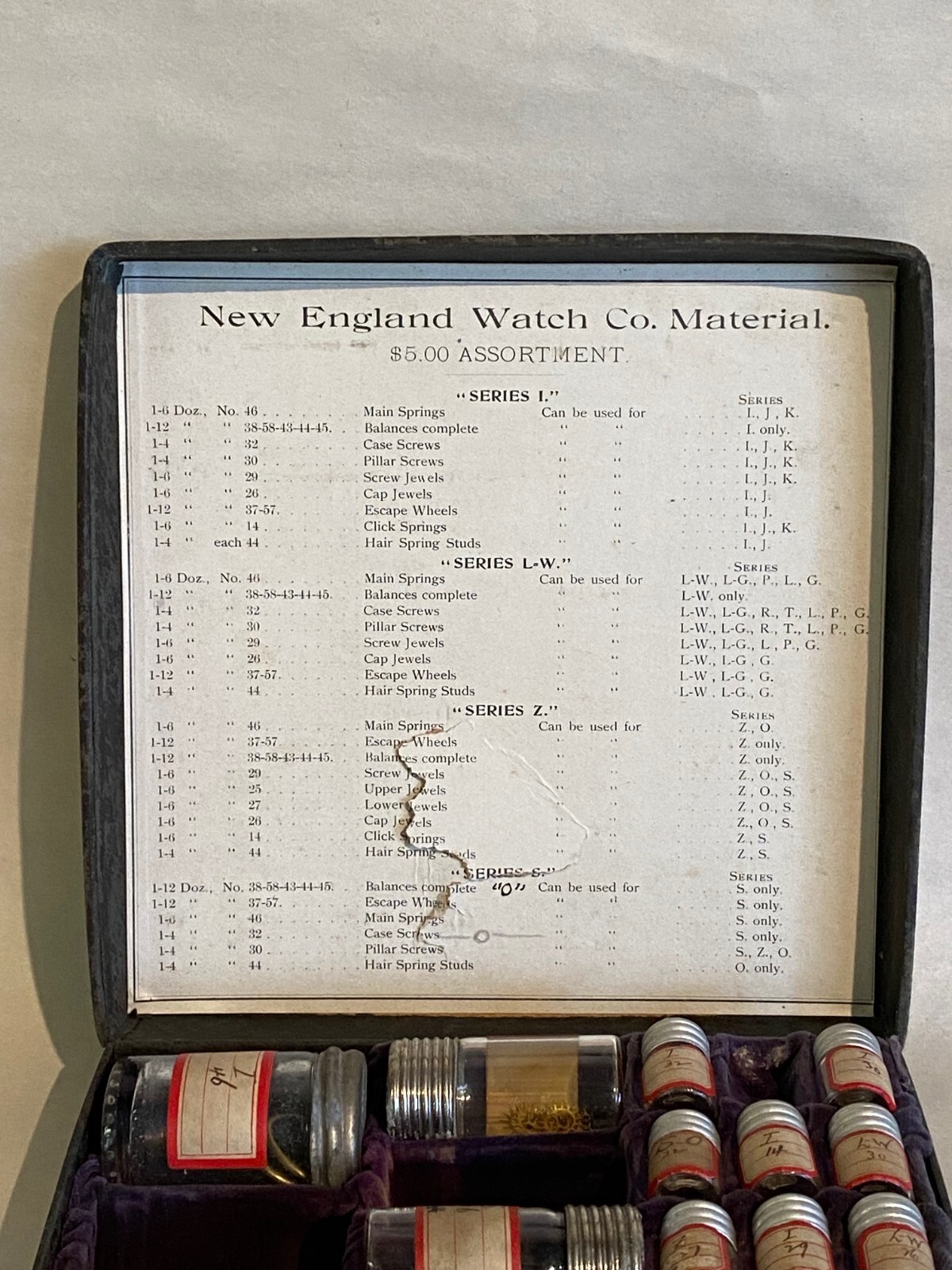 The New England Watch Co “Handy Package” Watch Repair Parts Conneticut