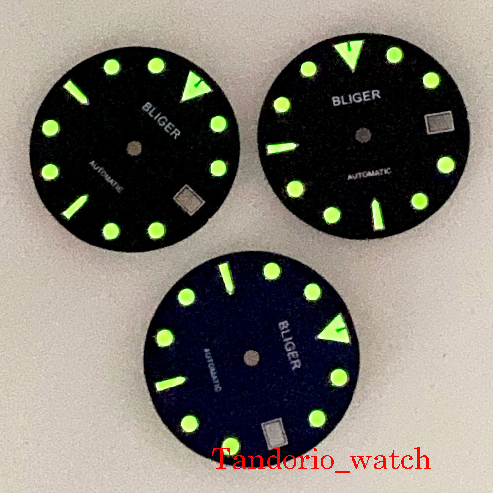 Bliger 29mm Black Blue Green Watch Dial Face For NH35 Movement For 3/4 O’Clock