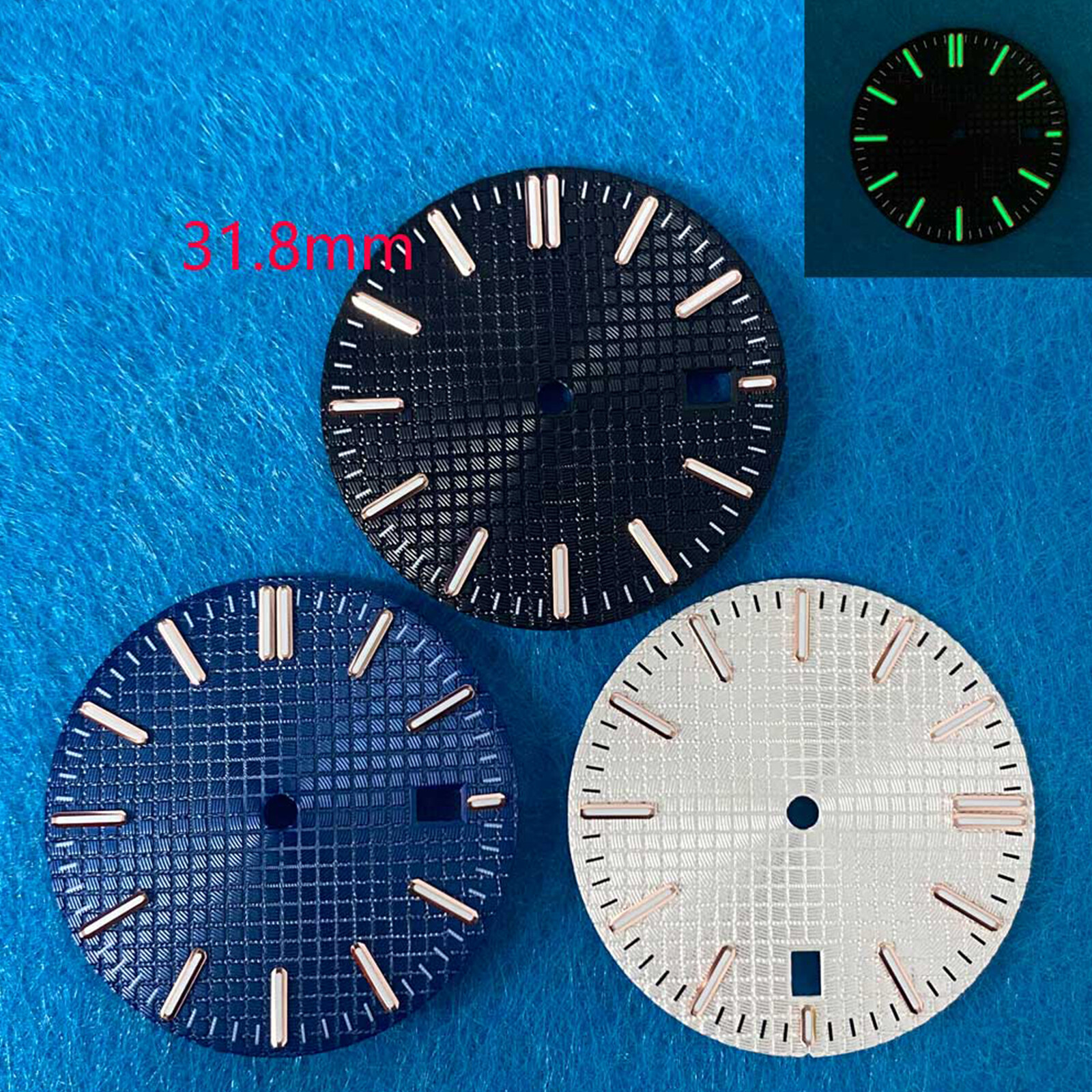 For NH35 Watch Movement Replacement 31.8MM Nails Luminous Watch Dial w/ Calendar
