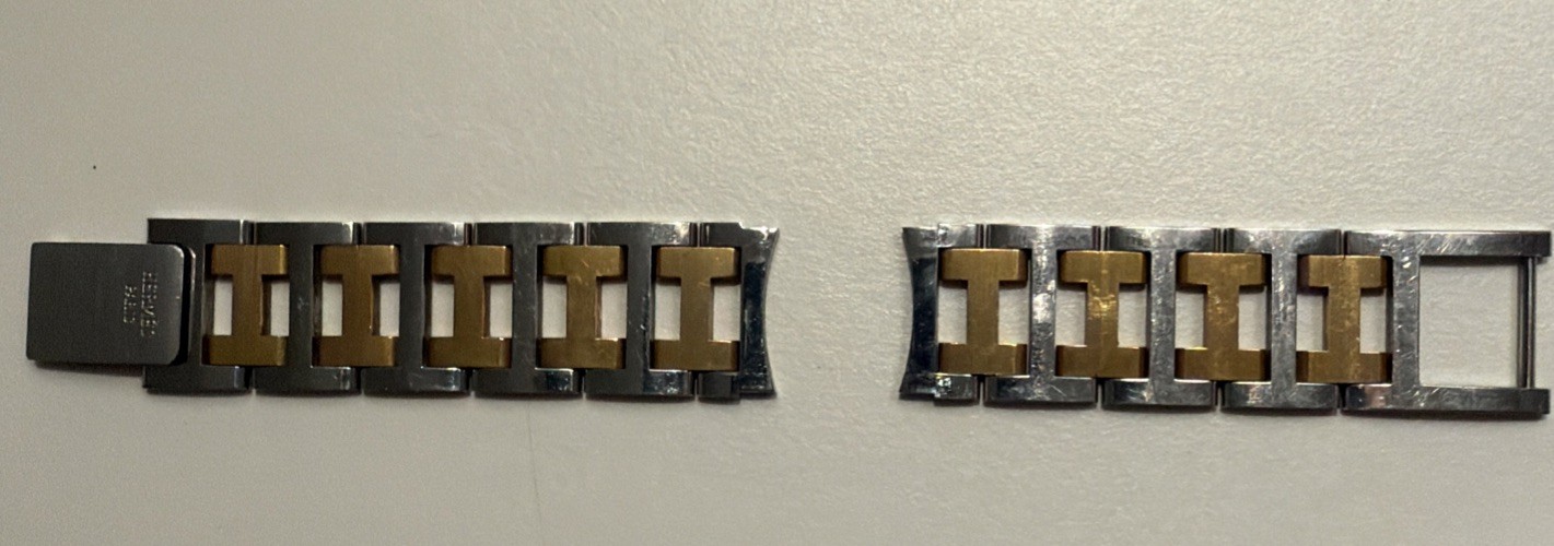 Hermes Clipper Silver and Gold Band with Clasp and 13 band links Size 12mm