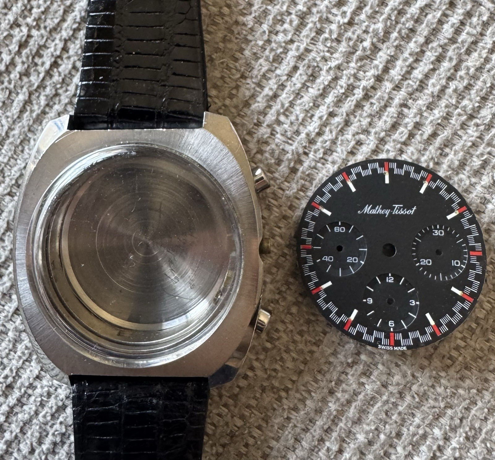 Mathey-Tissot Complete Large Case, Mint Black 3 Register Chrono Dial, Valjoux 72