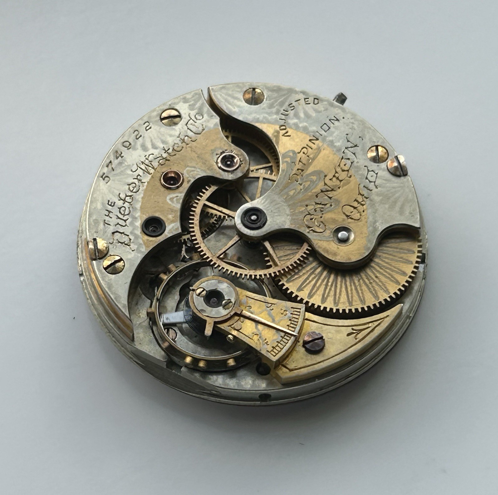 Antique Hampden Pocket Watch Movement – Grade 220 – 17 Jewels – Very Nice Dial