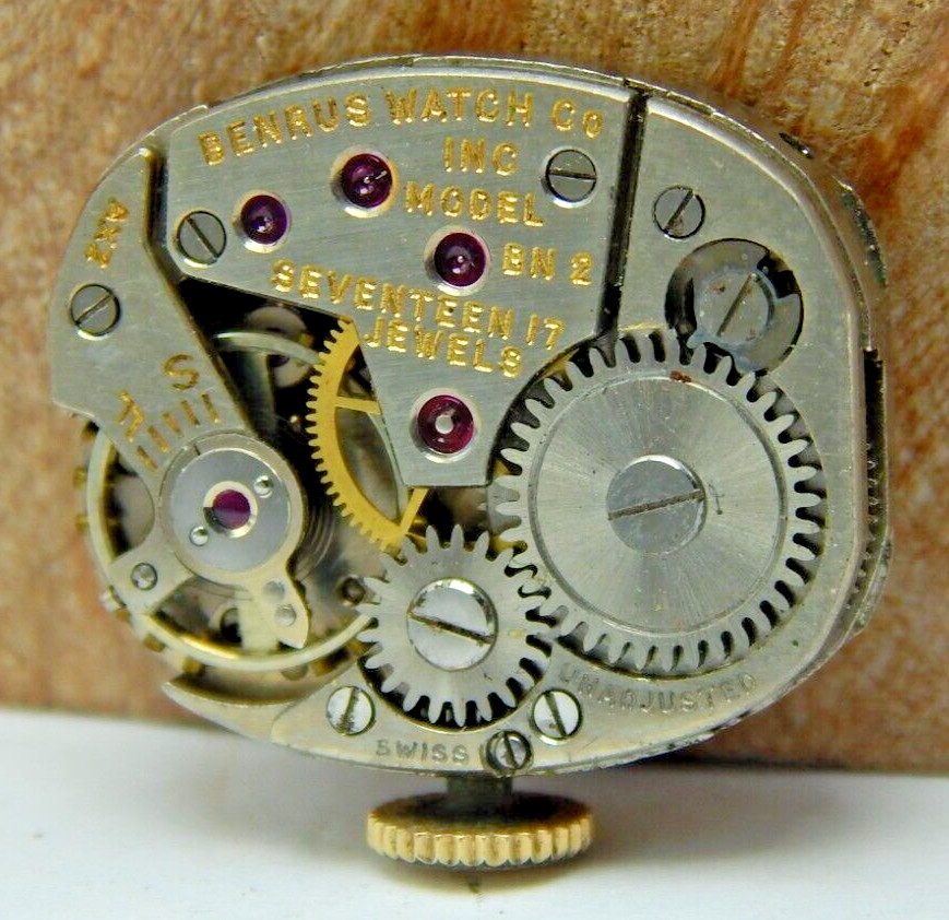 Vintage Benrus BN2 17 jewel ladies art deco wrist watch movement w/ dial & hands