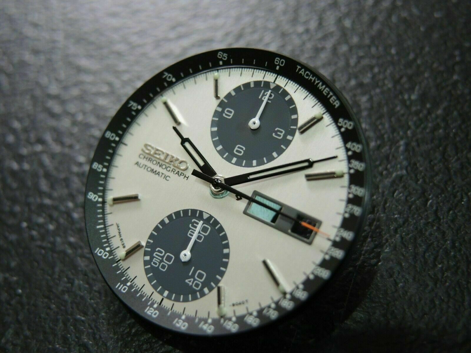 NEW BRUSHED FINISHED DIAL,HANDS,INNER RING VINTAGE PANDA 6138-8020 CHRONOGRAPH