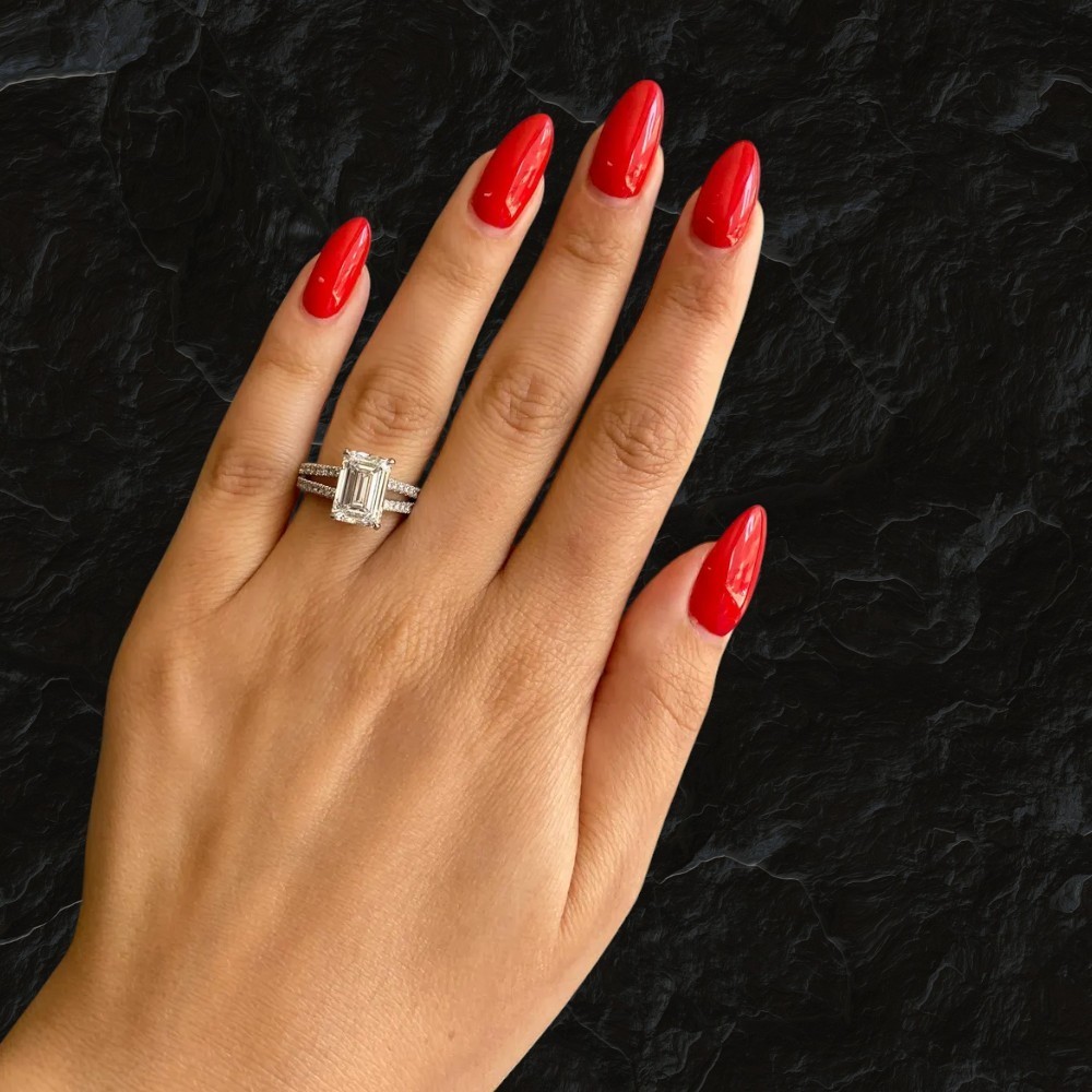 Diamond Ring Emerald Cut Platinum Semi Mount Setting Size 6 7 8 PT950 0.50 Carat