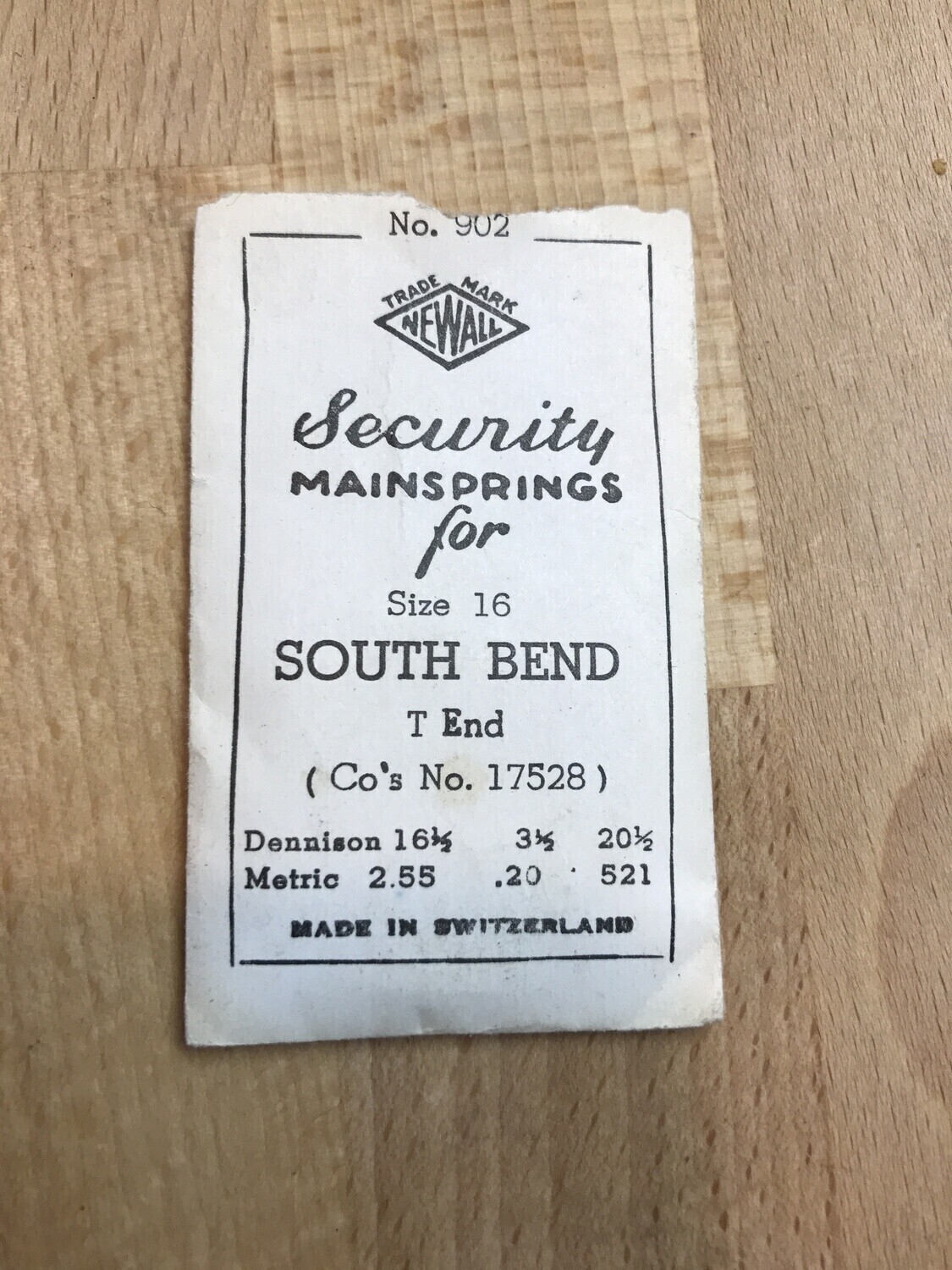 Newall Security Mainspring #902 for South Bend 16s No. 17528 – Steel