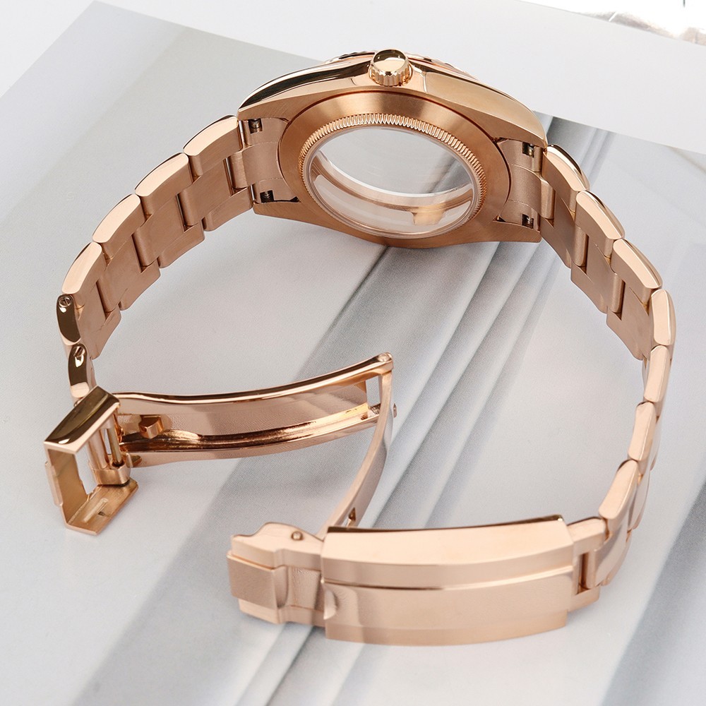 Steel Oyster Rose Gold Watch Case 36mm/39mm Fluted Bezel For Seiko NH35 Movement