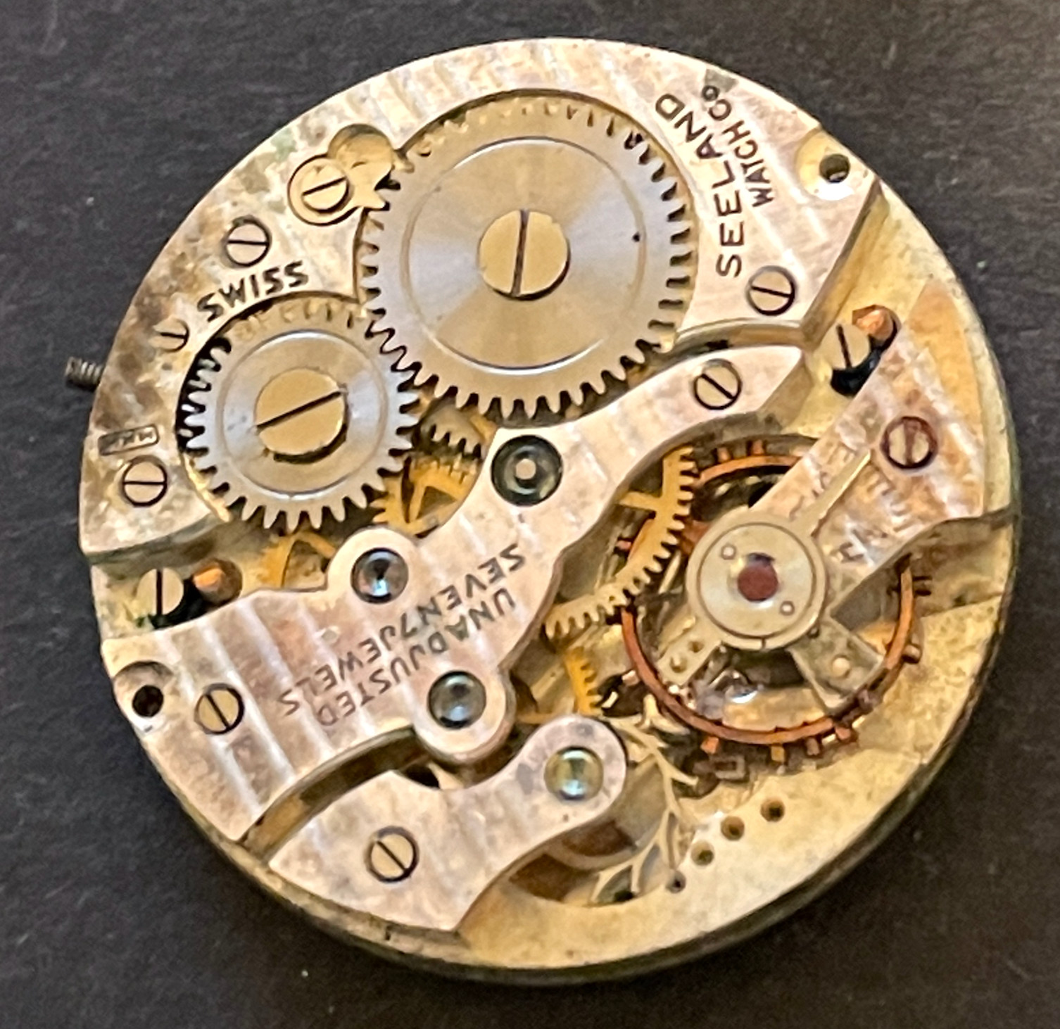 Vintage Seeland Men’s Watch Movement Parts/Repair Good Balance 7j Swiss