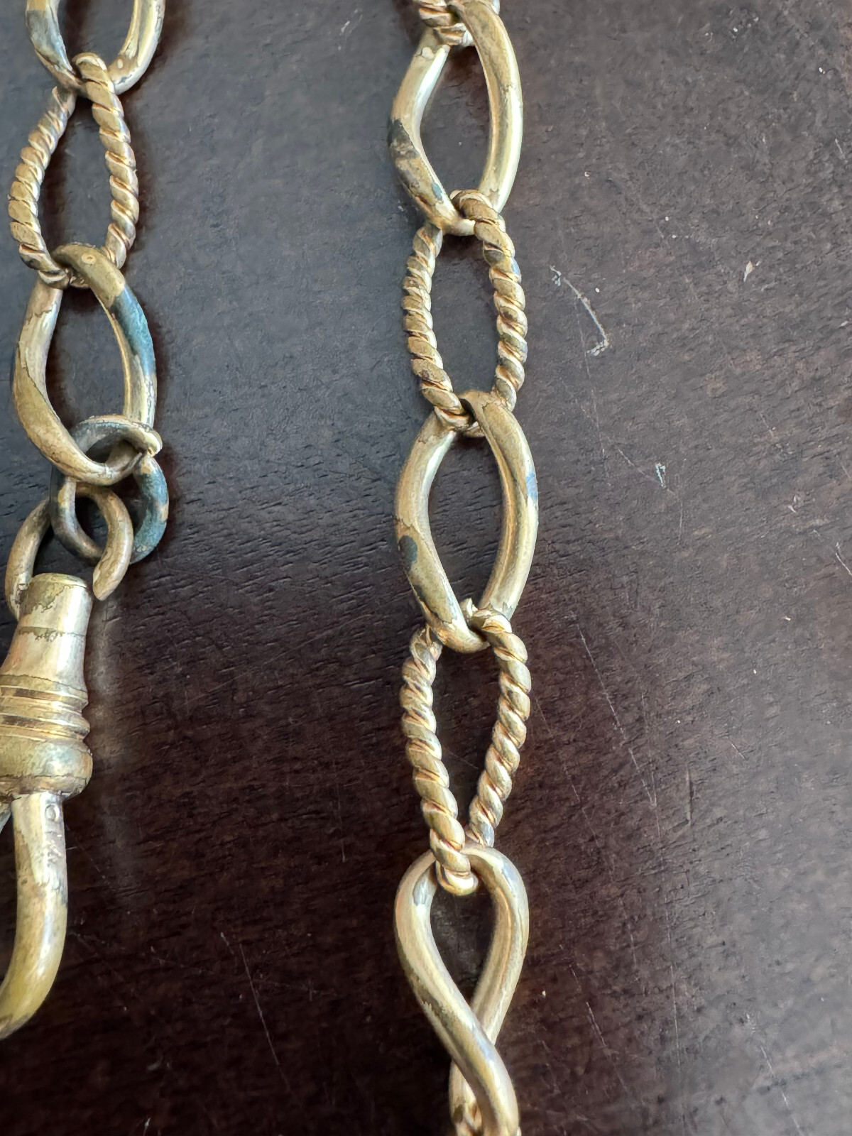 VINTAGE 14.25 INCH GOLD FILLED POCKET WATCH CHAIN WITH BLUE STONE FINIAL