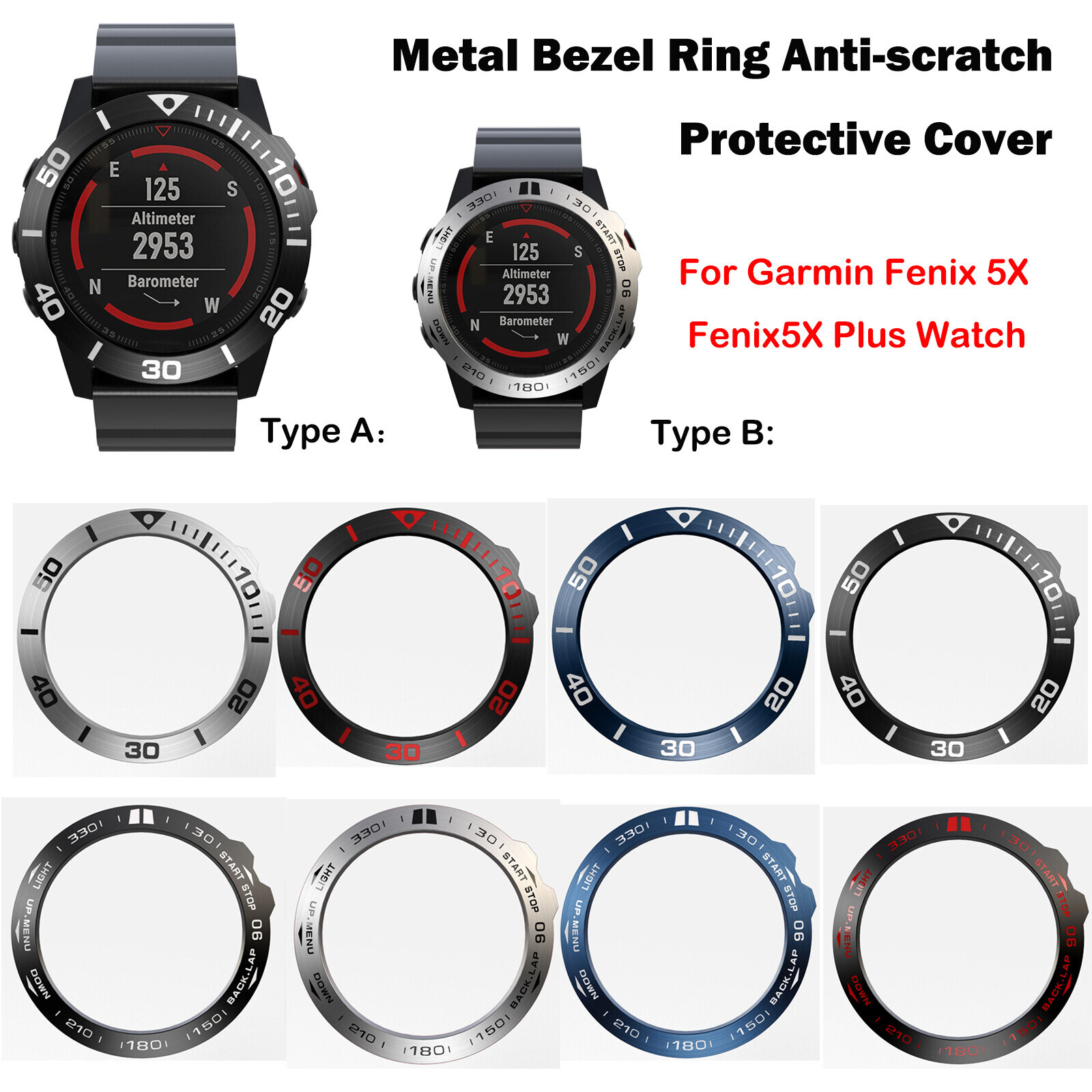 Metal Anti-scratch Bezel Ring Adhesive Case For Garmin Fenix 5X/Fenix5X Plus VER