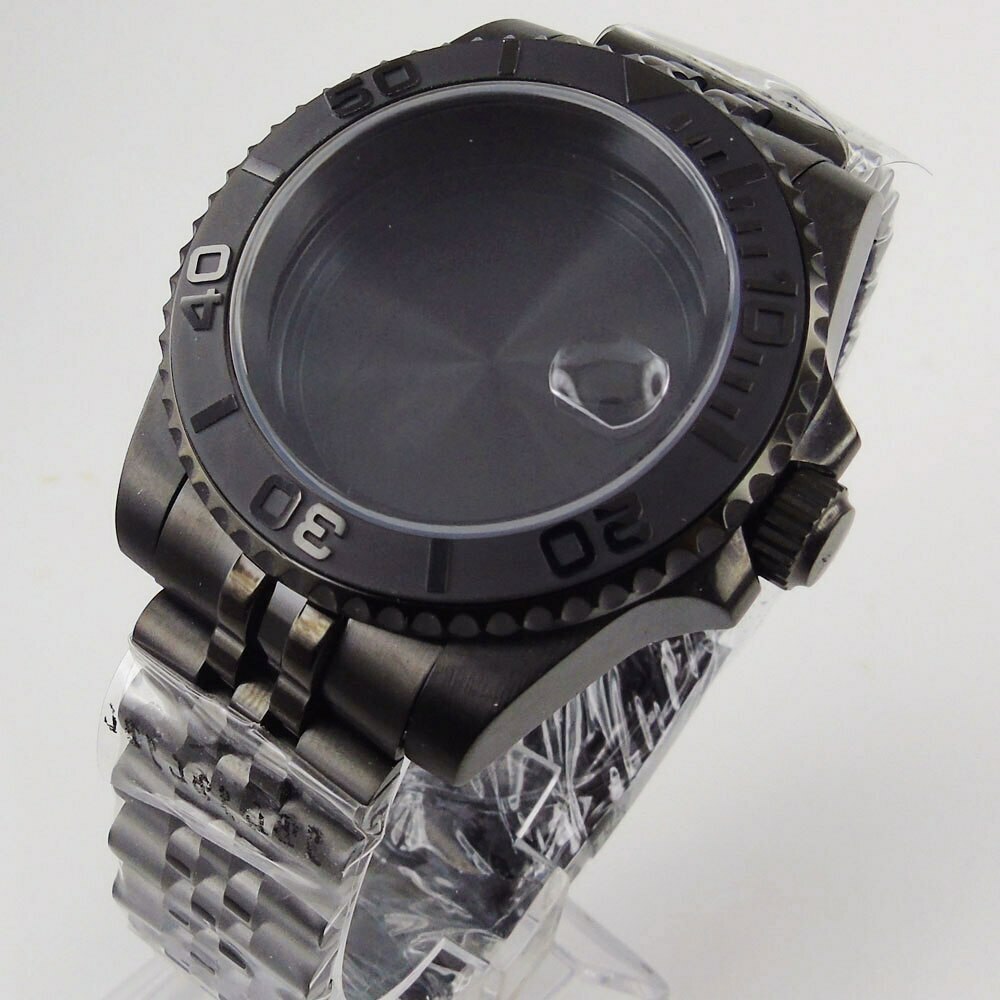 40mm Fit NH34 NH36A NH35A ETA2824 MIYOTA PT5000 Black Steel PVD Watch Case Part