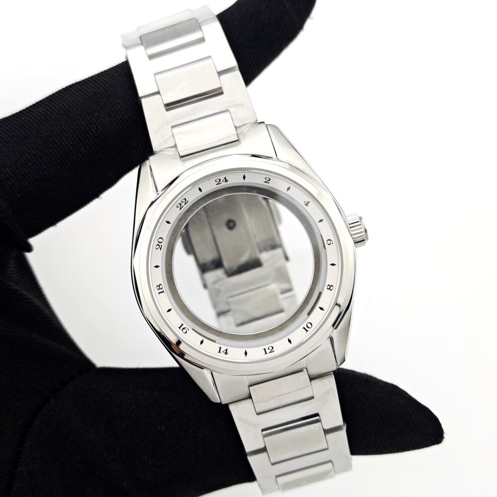 39mm GMT Style Case Two-Tone Bezel Steel Bracelet Fit Auto Mod