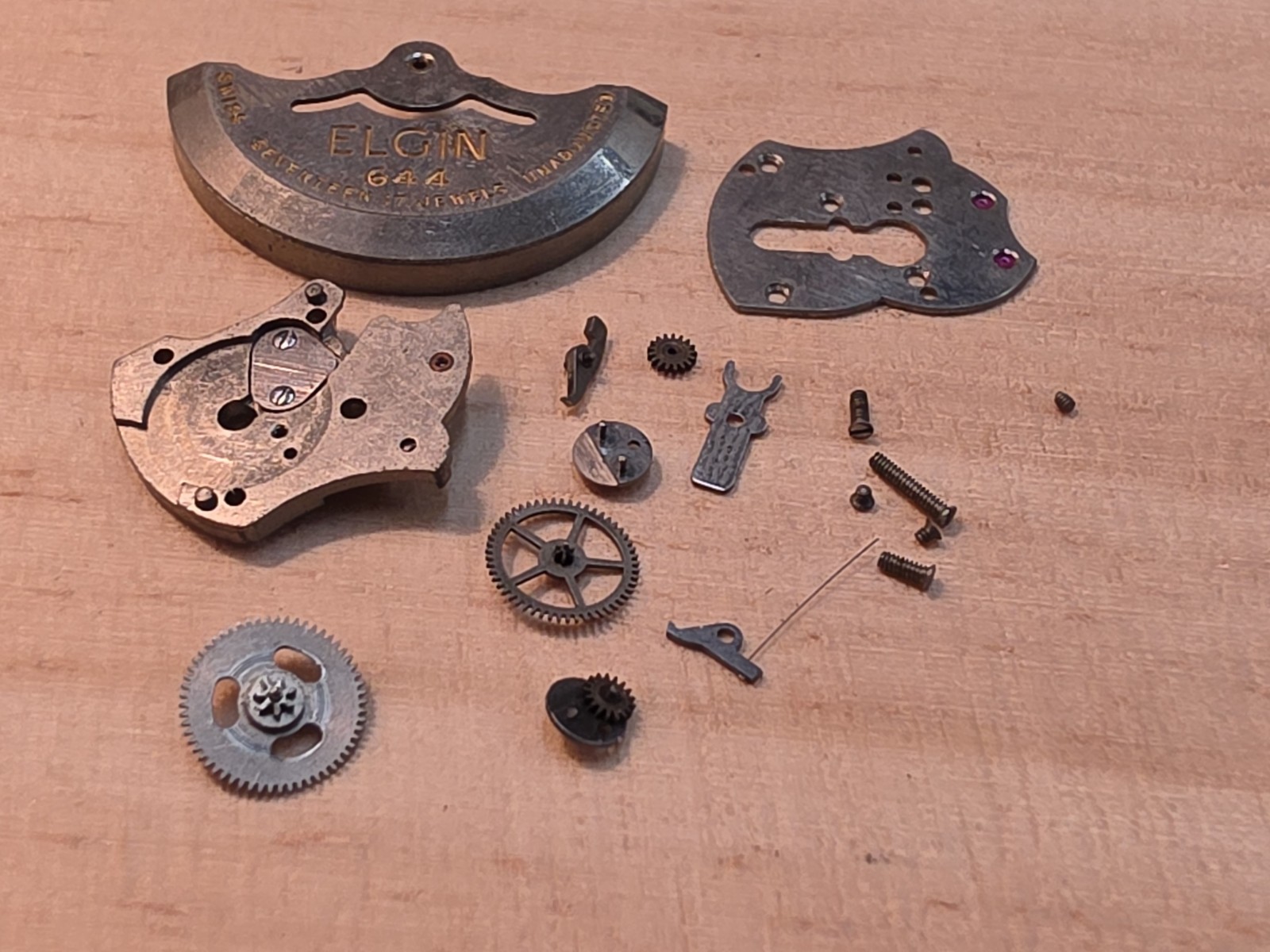 Lot Of Mixed Elgin 644 17j Automatic Parts-Rotor, Bridges, Wheels….