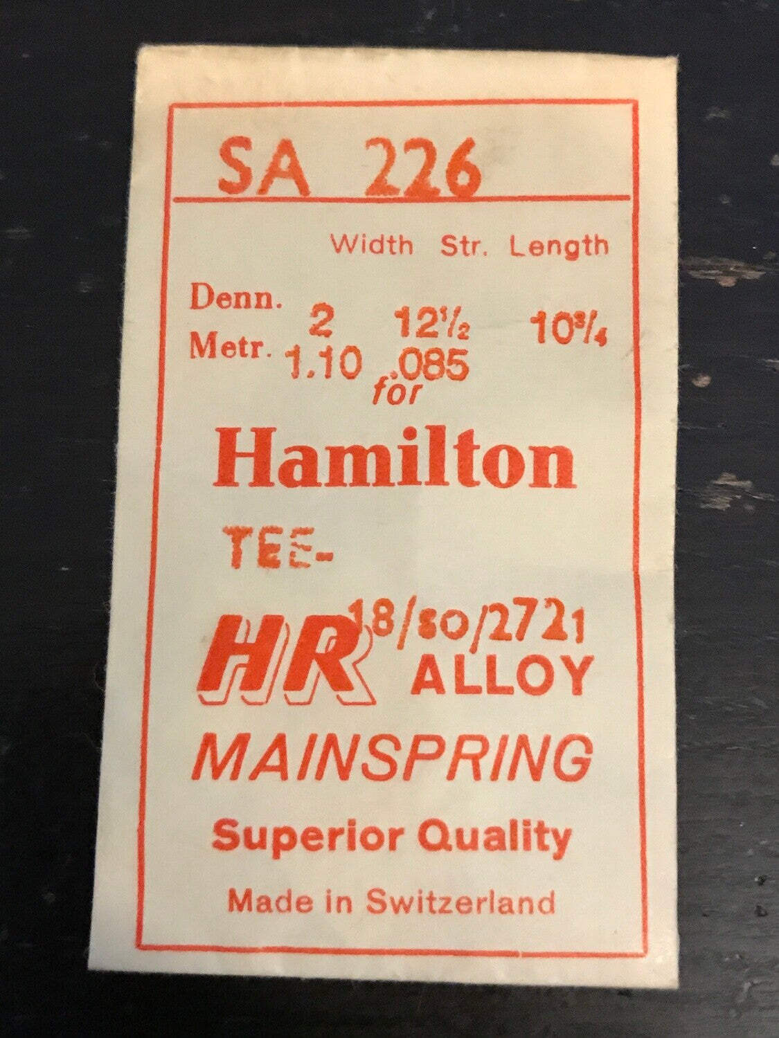 HR Mainspring SA226 for Hamilton 18/0s No. 2721 / 718501 – Alloy
